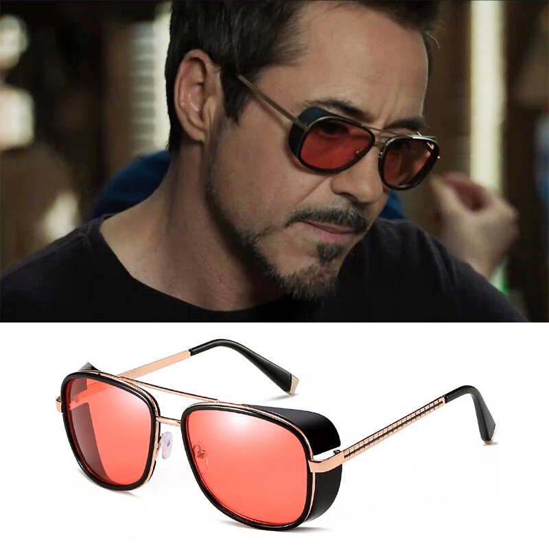 Avengers Tony Stark Retro Iron Man 3 Sunglasses Transparent For Men -SunglassesCraft Store Store Black Gradient