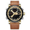 Leather Belt Waterproof Analog Digital Clock Men Chronograph Quartz Wrist  Sport Watch