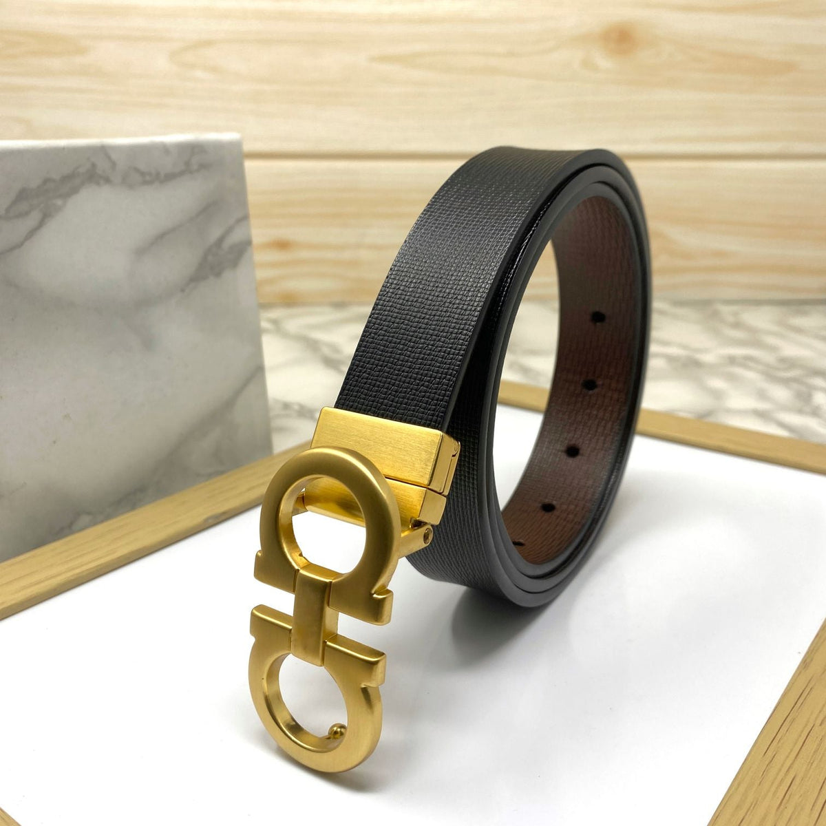 black and gold mens designer belt