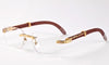 Retro Rimless Square Frame With Natural Wood Side Leg Eyewear For Unisex