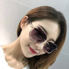 Luxury Brand Designer Gradient Pink Foxes Rhinestone Oversized Sunglasses For Women-SunglassesCraft