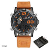 Men Sport Watches Leather Band Waterproof Analog Digital Clock Mens Chronograph Quartz Wrist Watch