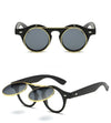 Stylish Vintage Round Flip Up Sunglasses Transparent Frame Women Men - SunglassesCraft