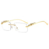 Fashion Rimless Rectangle Retro Cheetah Decoration Clear Ocean Lens Eyewear For Men And Women-SunglassesCraft