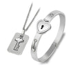 A Couple Lovers Jewelry Love Heart Lock Bracelet Stainless Steel Bracelets Bangles Key Pendant Necklace