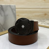 Flower Pattern Round Pin Buckle Leather Belt For Men-SunglassesCraft