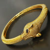 Leopard Black Eyes Thai Baht Yellow Solid Gold Plated Open Bracelet For Unisex