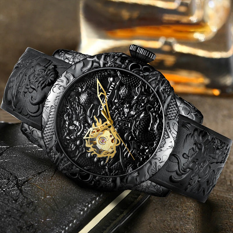 Creative Golden Dragon Men Mechanical Big Dial Wristwatch