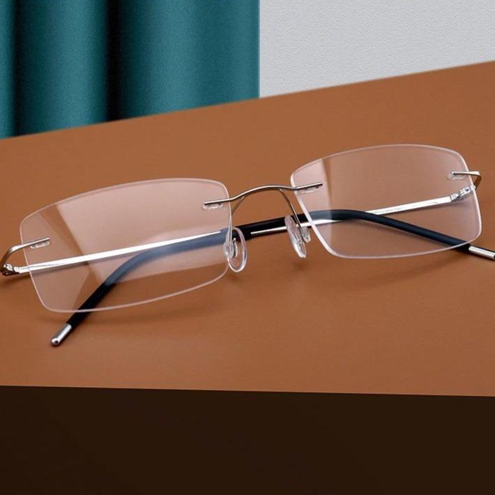 Titanium Alloy Rimless Glasses Frame Male Square Ultralight Man Frameless