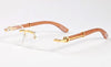 Retro Rimless Square Frame With Natural Wood Side Leg Eyewear For Unisex