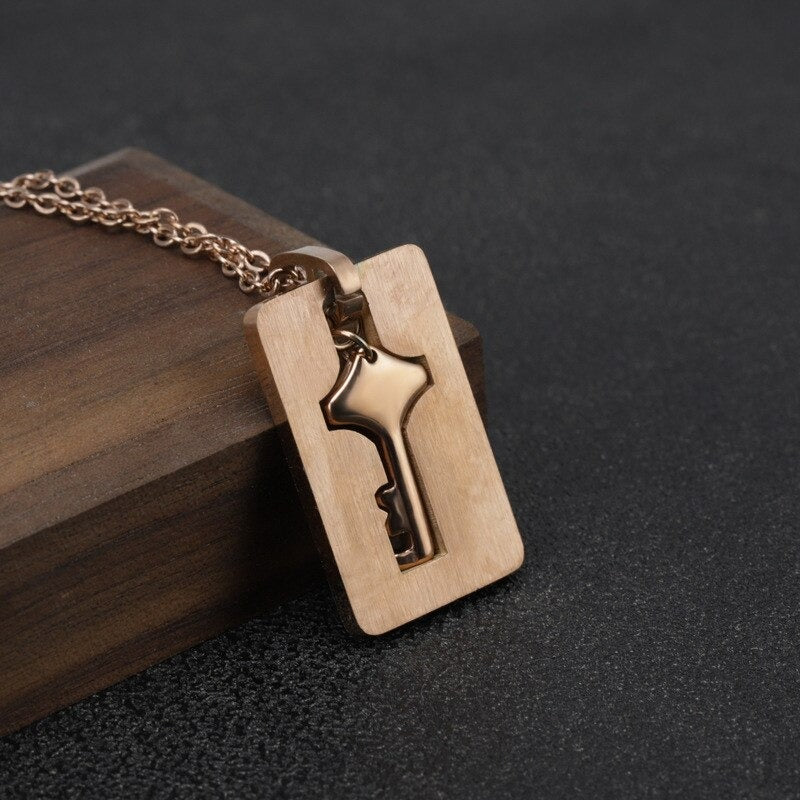 Couple Titanium Steel Love Heart Lock Bracelet Bangle & Key Pendant  Necklace Set